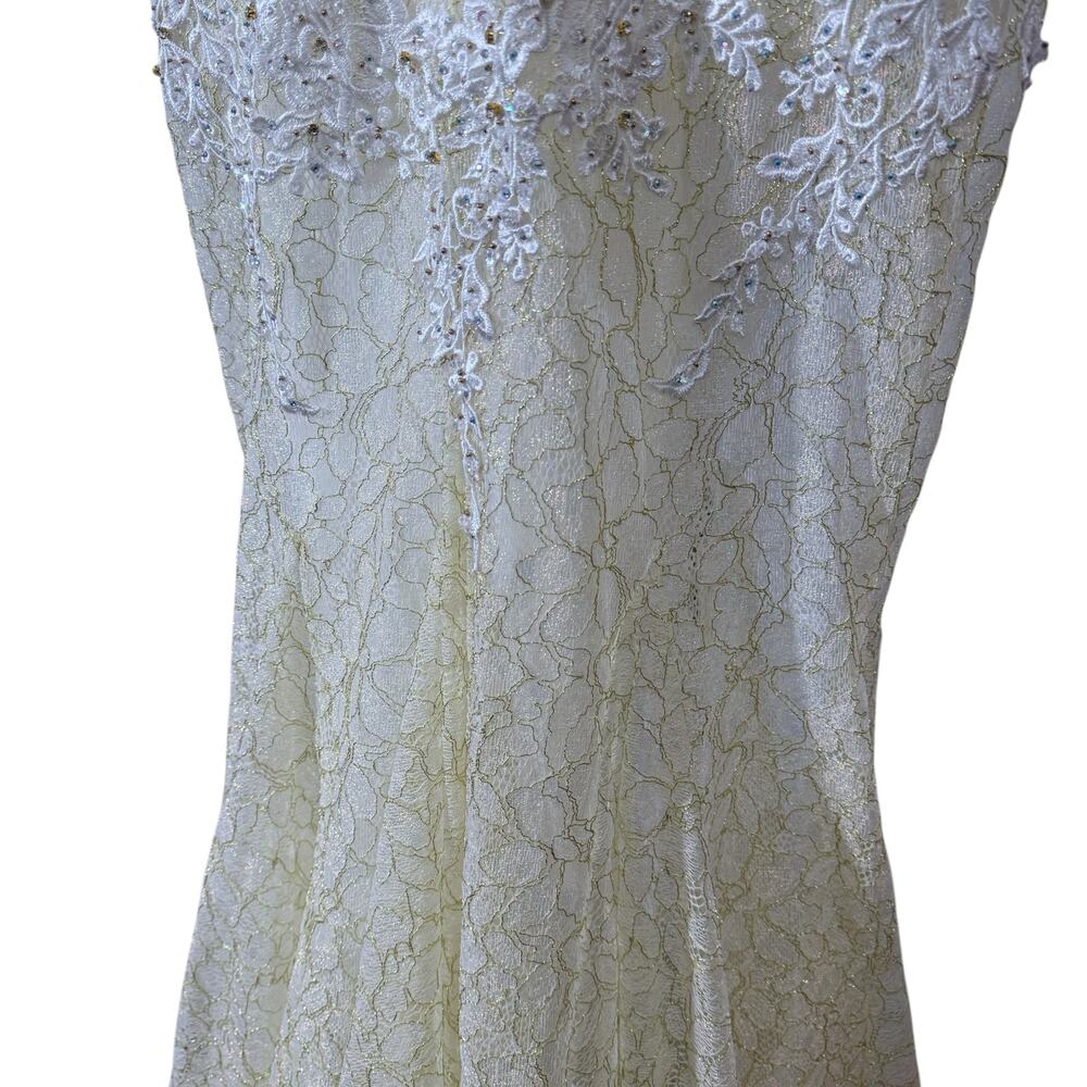 Mac Duggal Size 0 Delicate Floral Lace Long Evening Gown Ivory Prom Princesscore - Picture 9 of 16